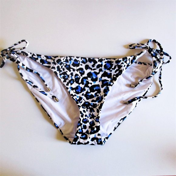 Victoria Secret Swim Bikini Bottom Extra-Large Side Tie Blue White Black Leopard - Picture 6 of 8